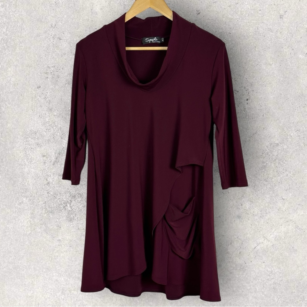Sympli Canada Burgundy Tunic Top Layering Lagenlook Size 6 Stretch Blouse Dress